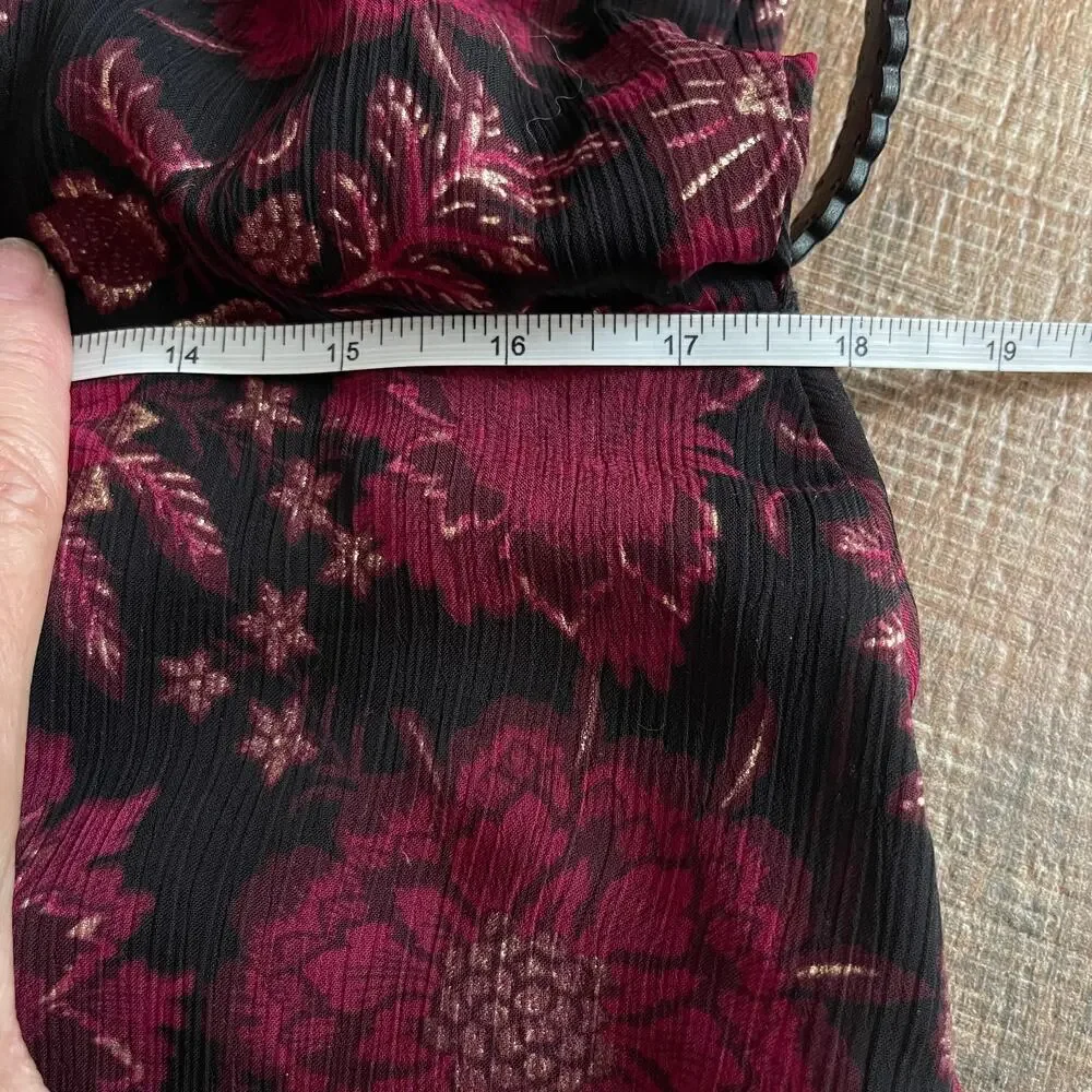 Tommy Hilfiger Women's Burgundy Floral Sleeveless Belted Midi Sheath Dress - Picture 10 of 11